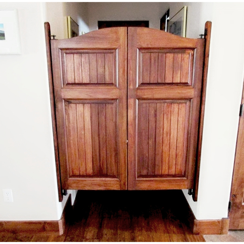 Craftsman Arch Top Saloon Doors Installed with Trim Boards 