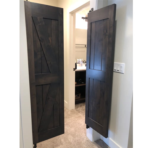 Open Master Bathroom Doors- Interior Barn Style Doors - British Brace