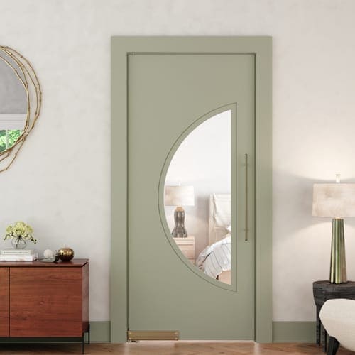 Lunette Sunburst Modern 1 Lite Flush Swinging Pivot Door | Flat Butler Door