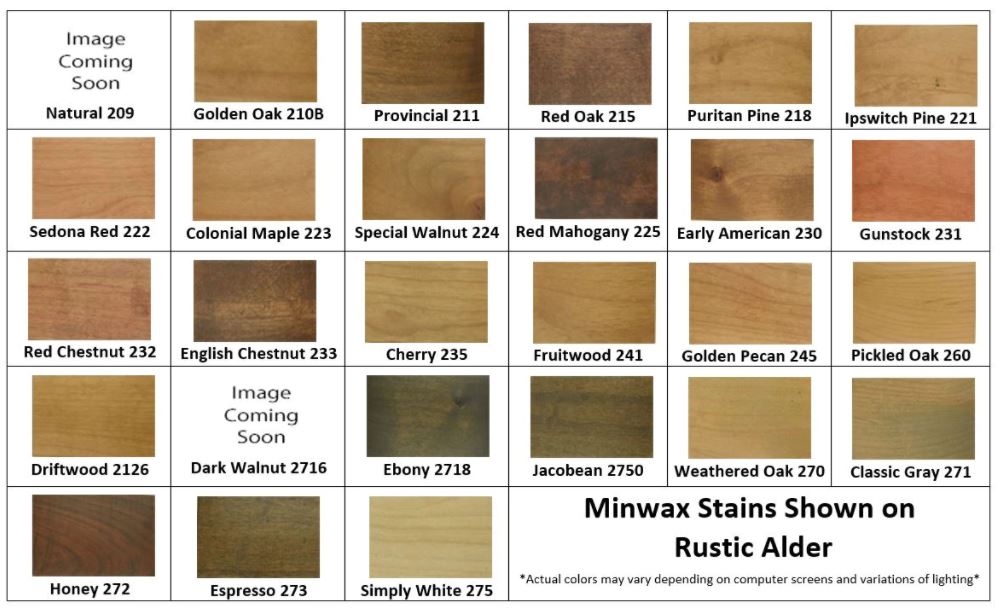 Rustic Alder Minwax Stain Samples