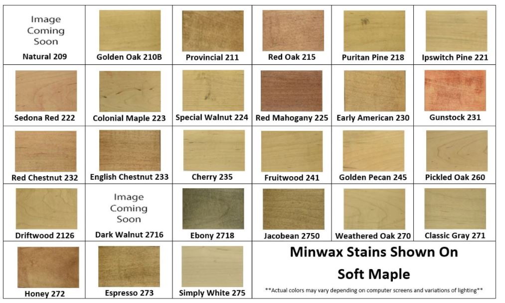 Soft Maple Minwax Stain Samples