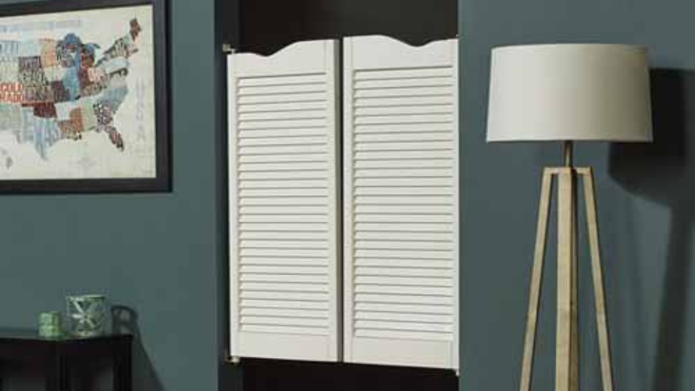 White swinging doors in bathroom White swinging doors in bathroom